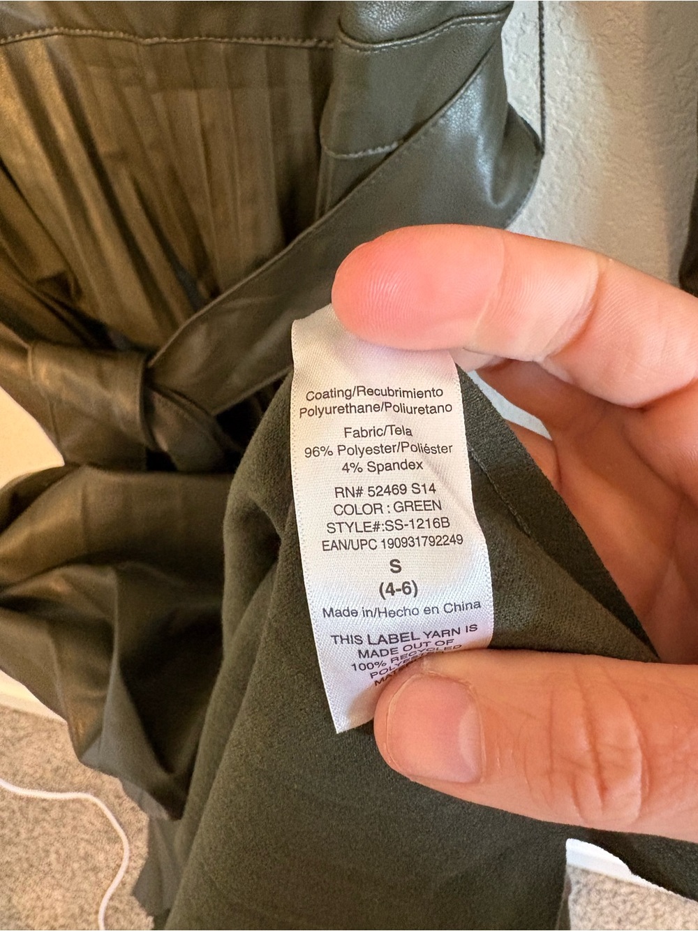 Faux Leather Pleated MIDI Dress Olive Green Chic Small NWT - Picture 14 of 15